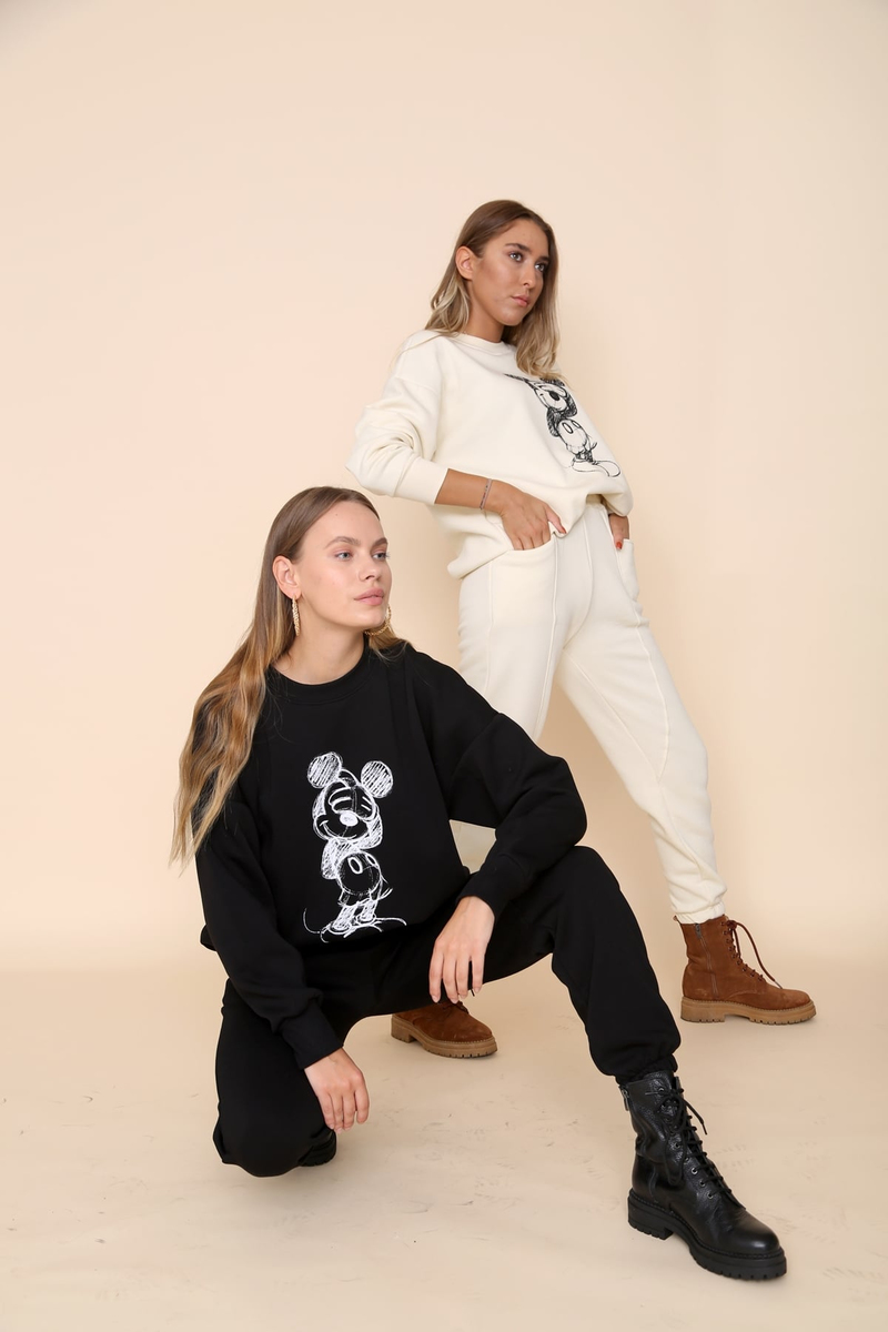 Siyah Mickey Baskılı Şardonlu Sweatshirt 3197