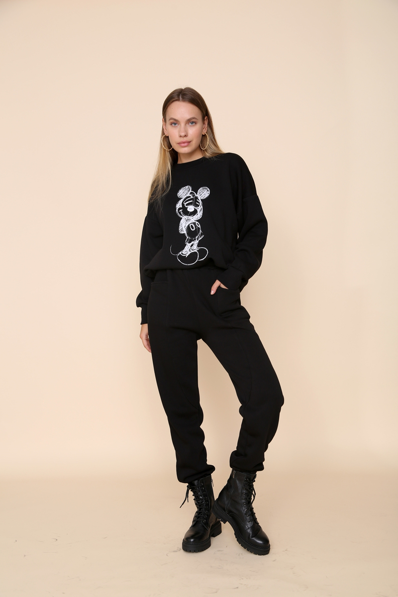 Siyah Mickey Baskılı Şardonlu Sweatshirt 3197