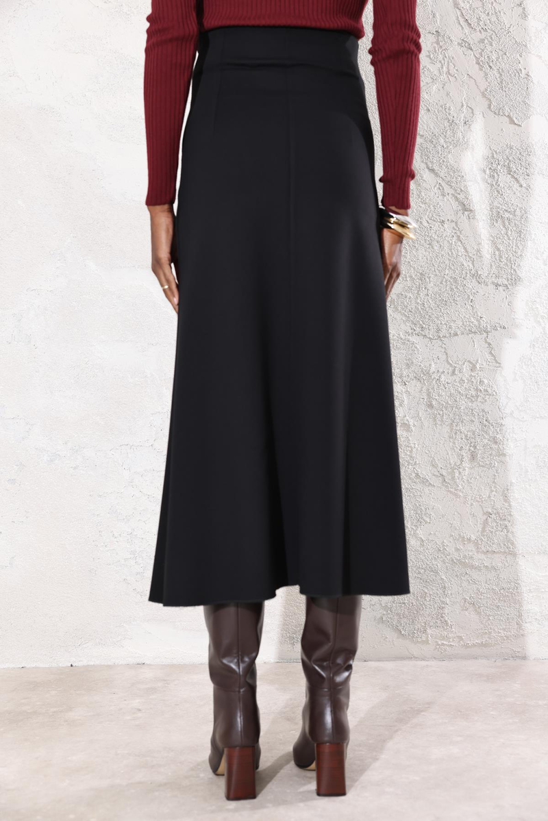Siyah Midi Boy Kloş Etek 4369