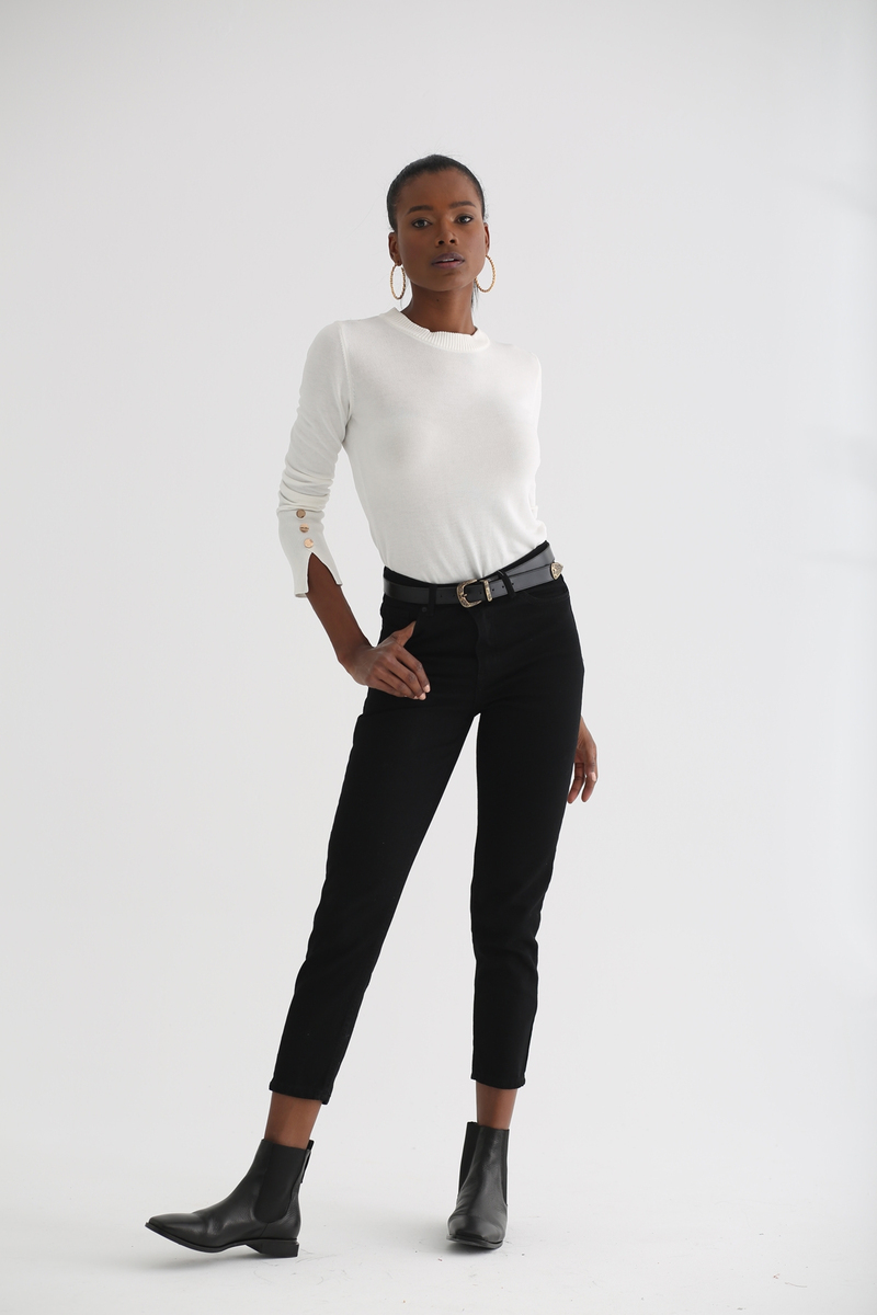 Siyah Mom Jean Pantolon 