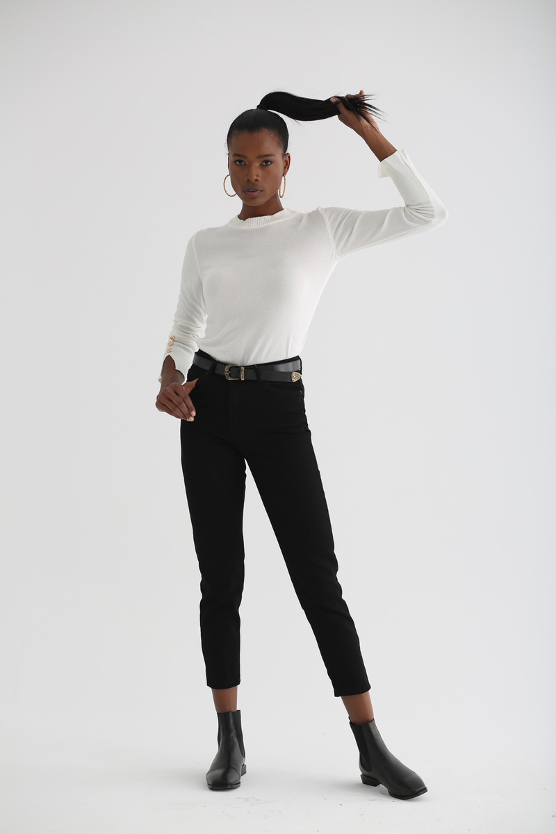 Siyah Mom Jean Pantolon 