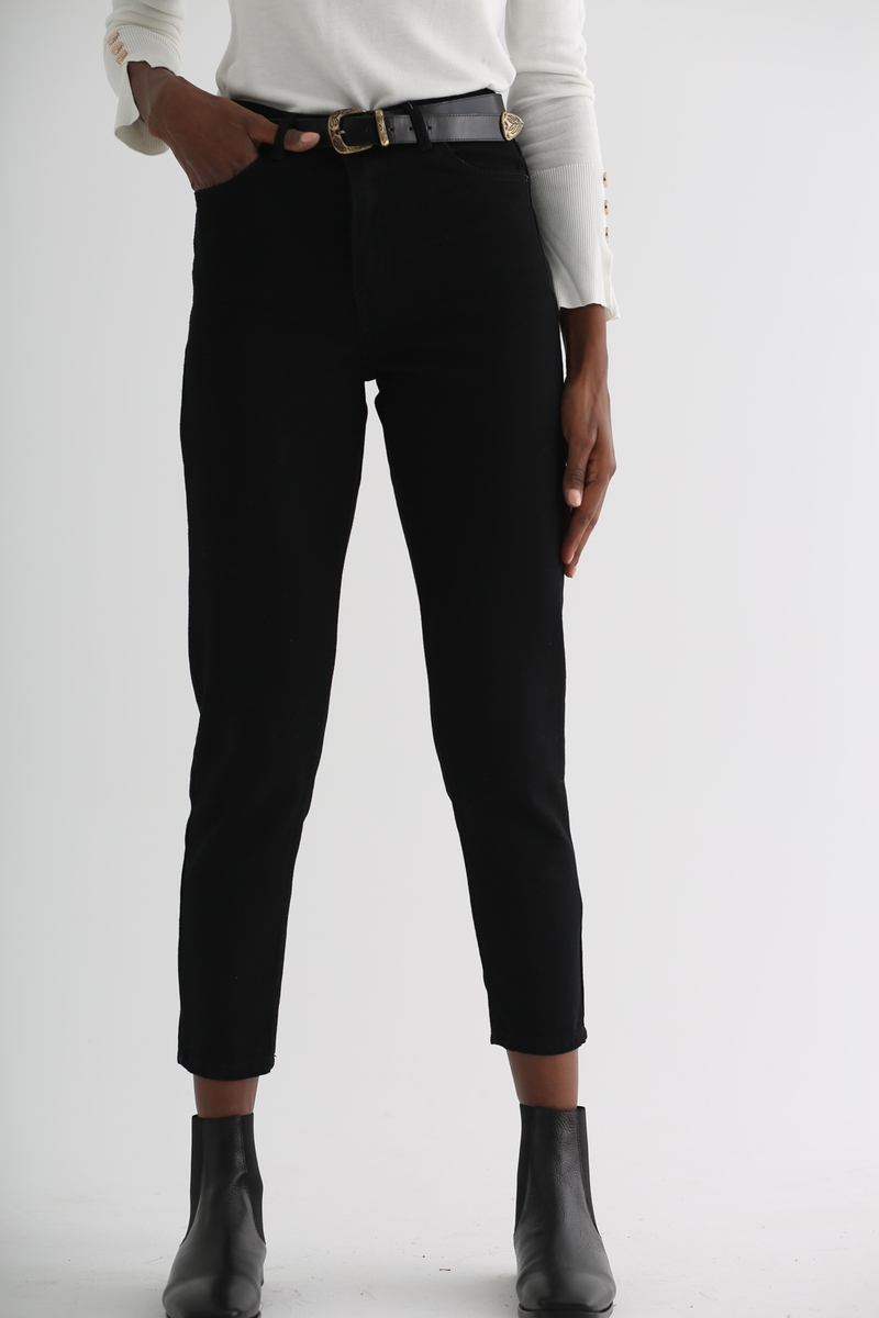 Siyah Mom Jean Pantolon 