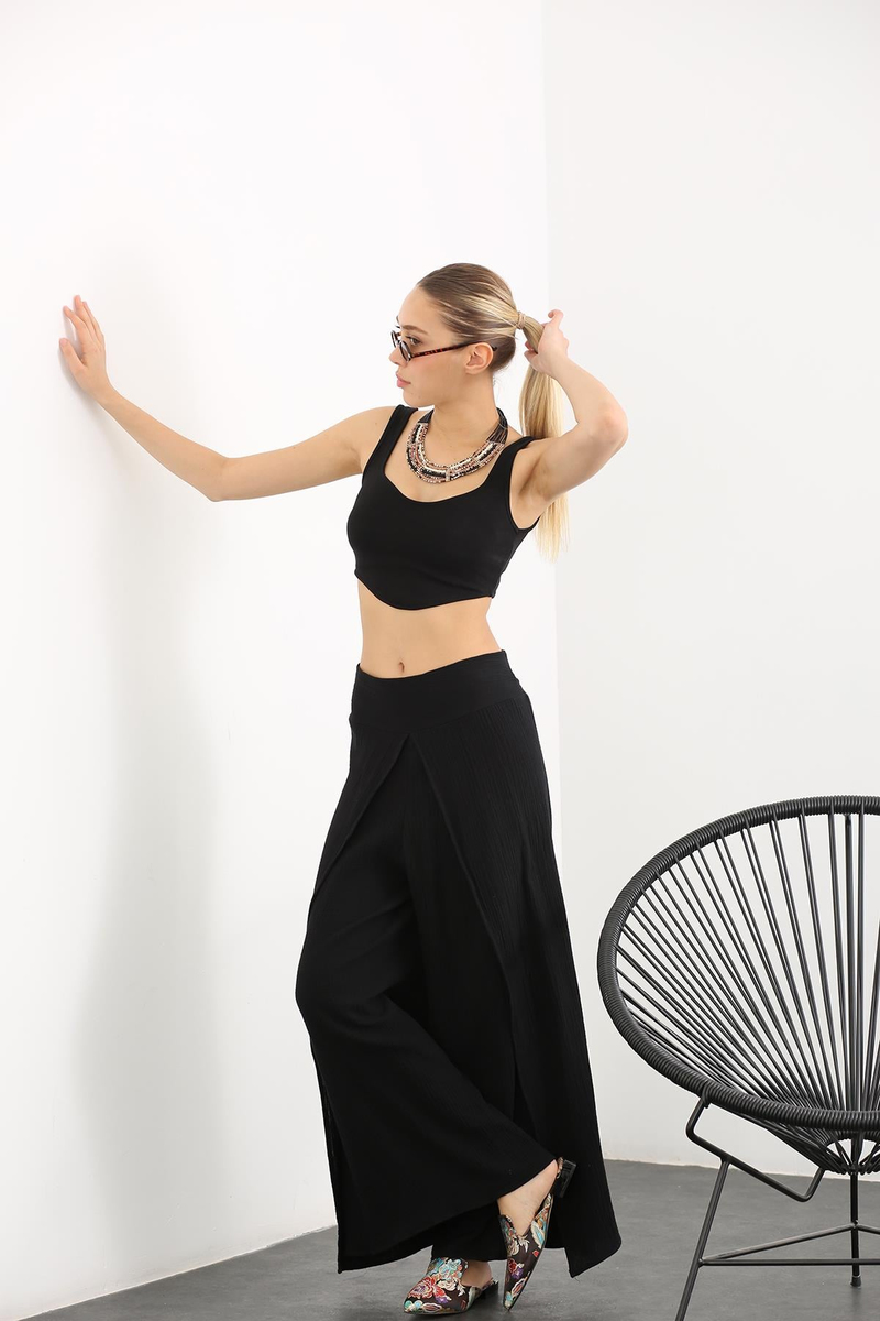 Siyah Müslin Etek Pantolon 2332
