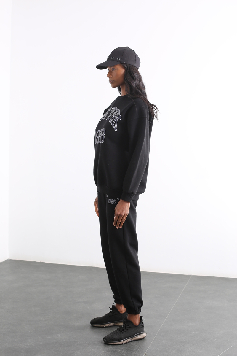 Siyah Newyork Baskılı Sweatshirt Takım 3846