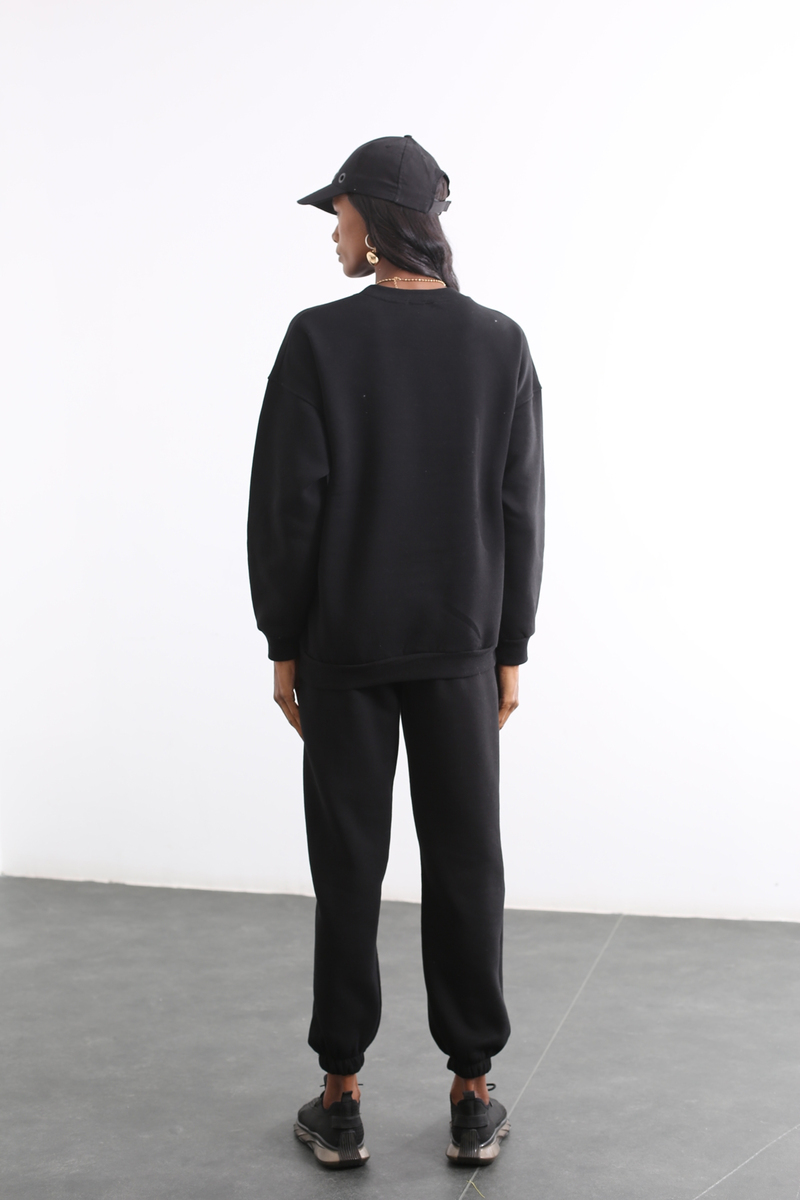 Siyah Newyork Baskılı Sweatshirt Takım 3846
