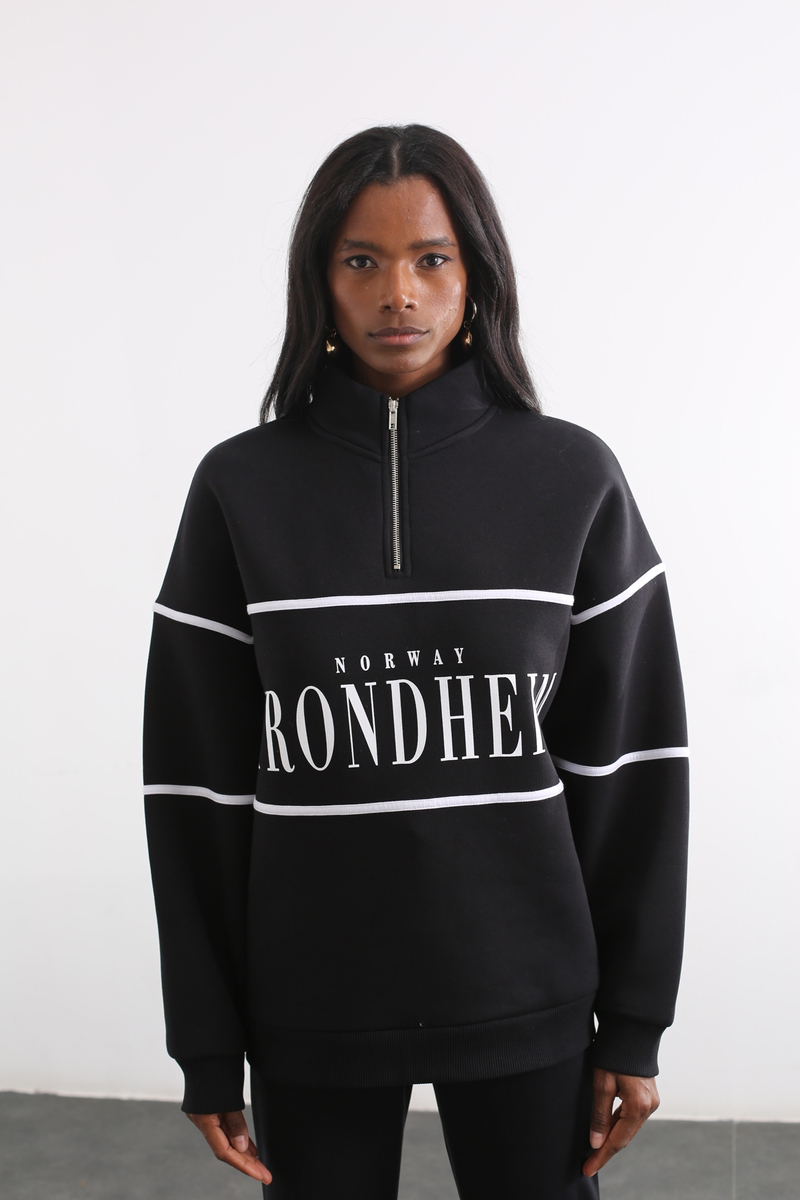 Siyah Norway Baskılı Sweatshirt 