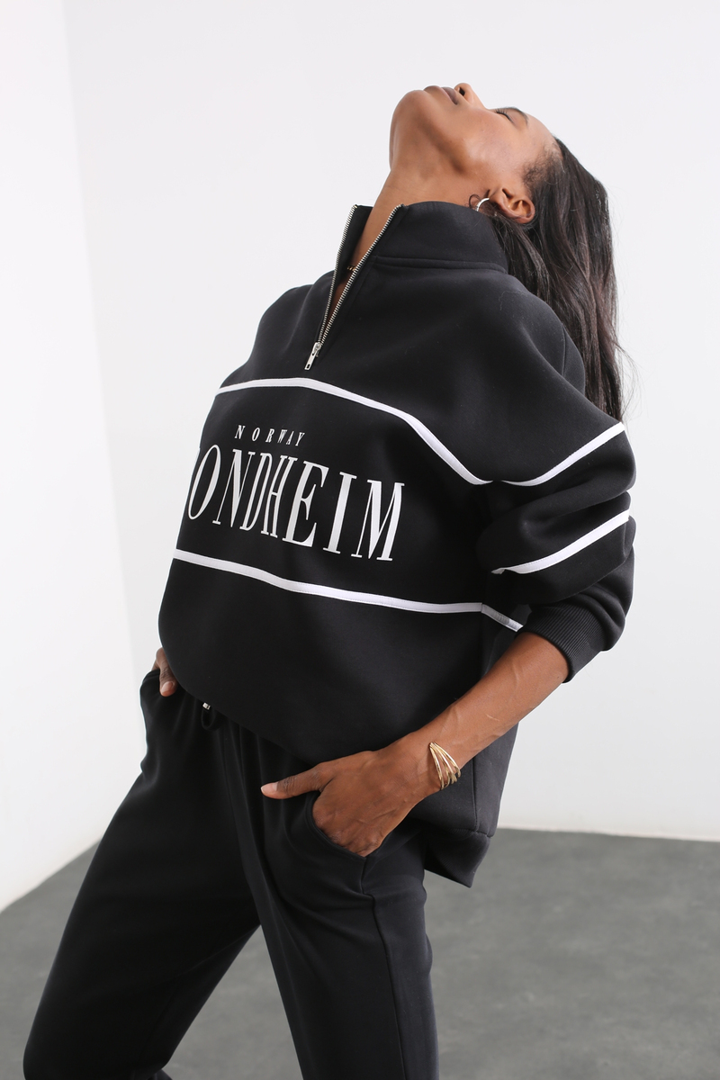 Siyah Norway Baskılı Sweatshirt 