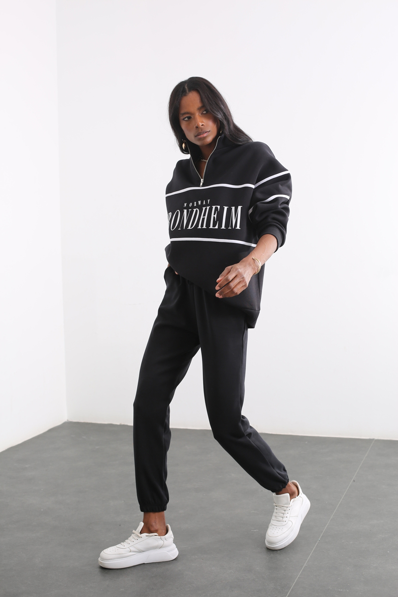 Siyah Norway Baskılı Sweatshirt 