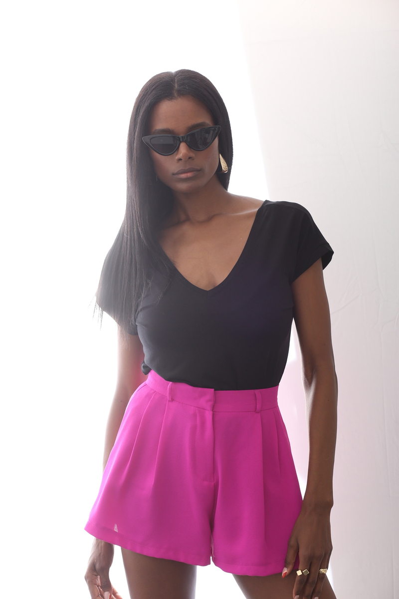Siyah Ön Arka V Yaka Tshirt 002