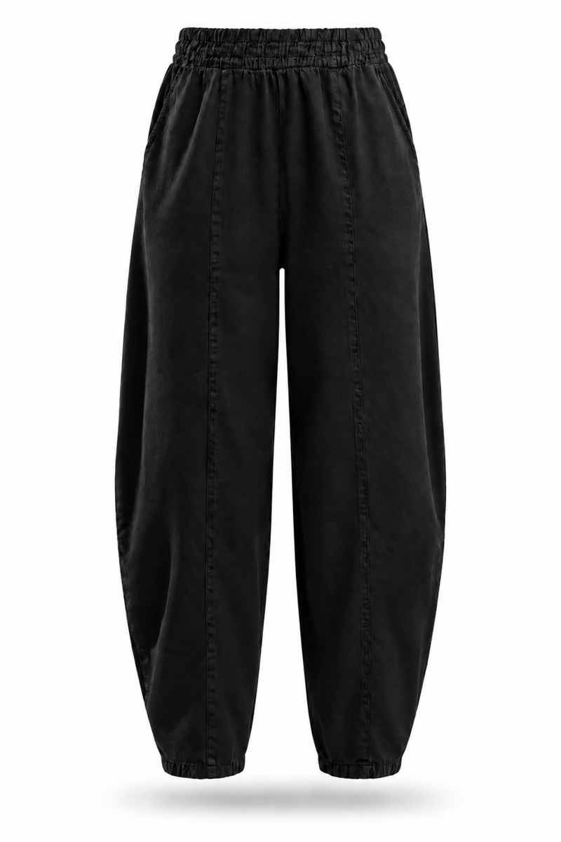 Siyah Önden Dikişli Barrel Pantolon 031750