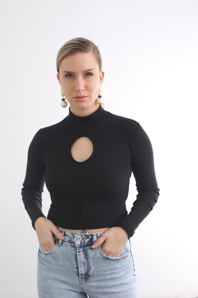 Siyah Önü Açık Bluz 4701
