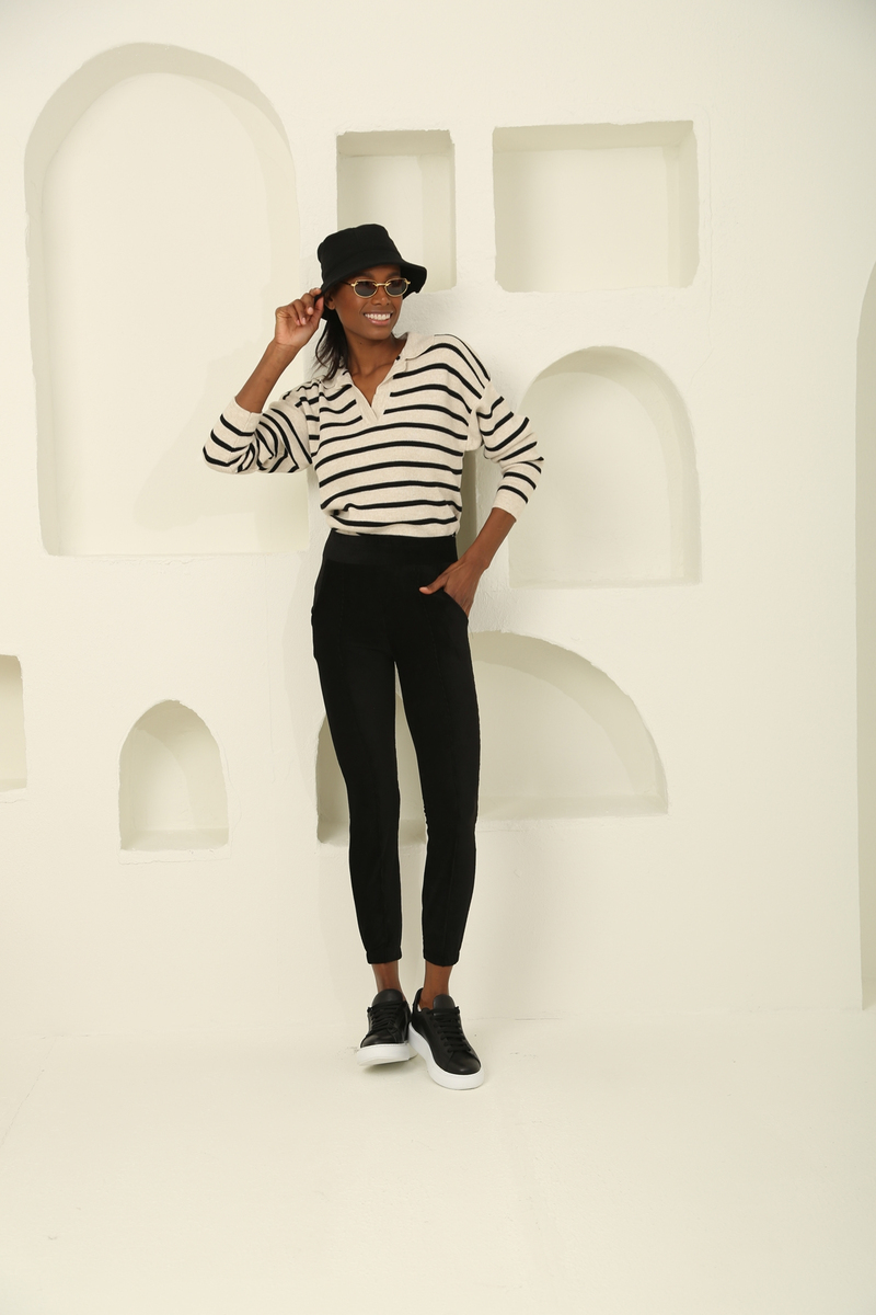 Siyah Önü Dikişli Fitilli Jogger Pantolon 4014