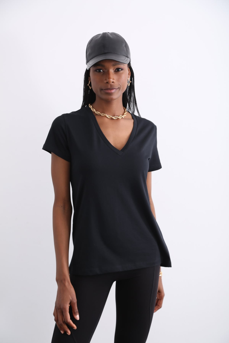 Siyah Organik V Yaka Tshirt 