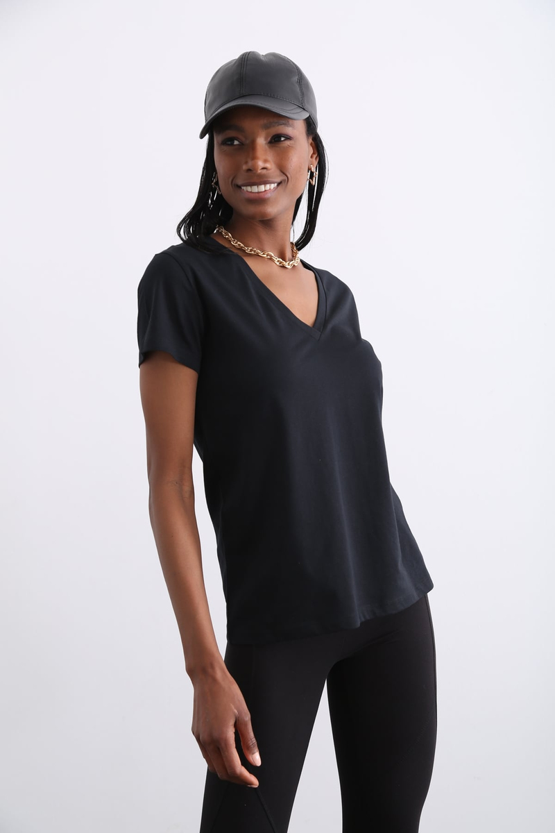 Siyah Organik V Yaka Tshirt 