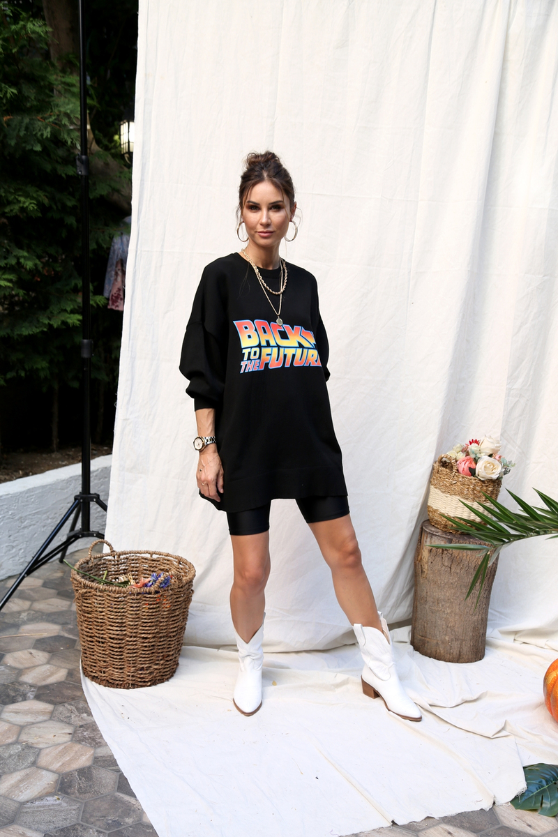 Siyah Oversize Baskılı Triko 