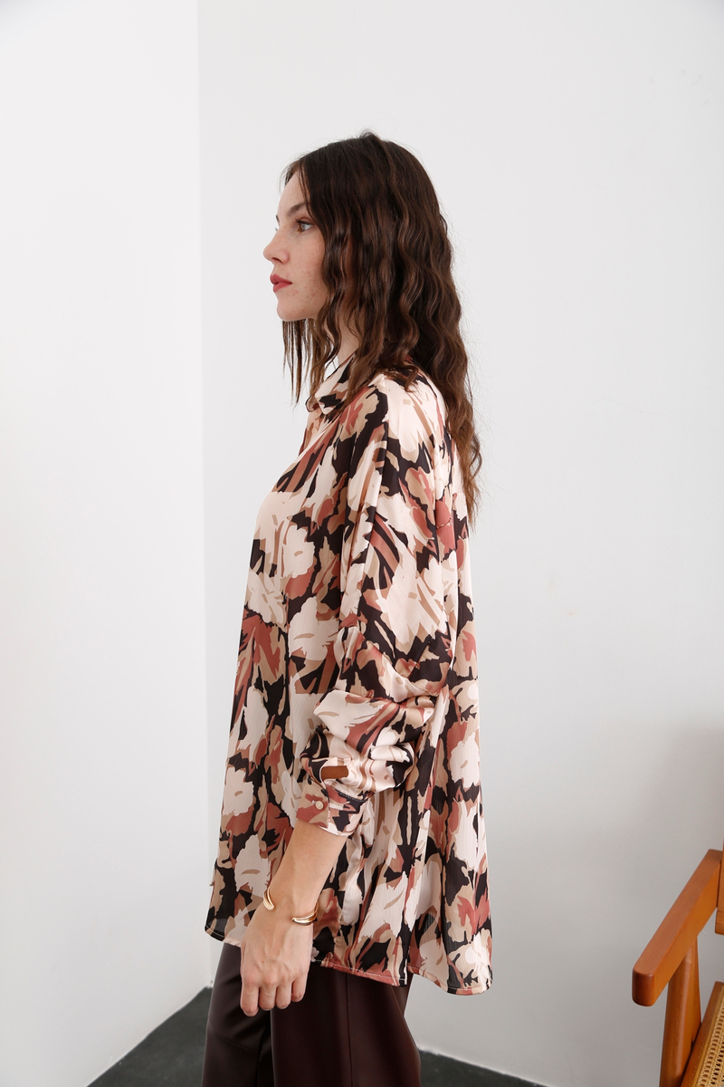 Siyah Oversize Desenli Gömlek 31840
