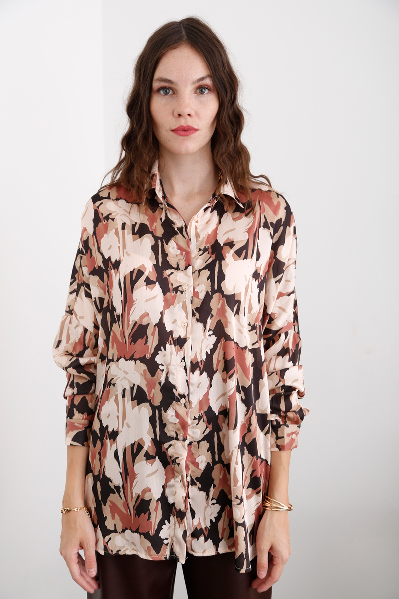 Siyah Oversize Desenli Gömlek 31840