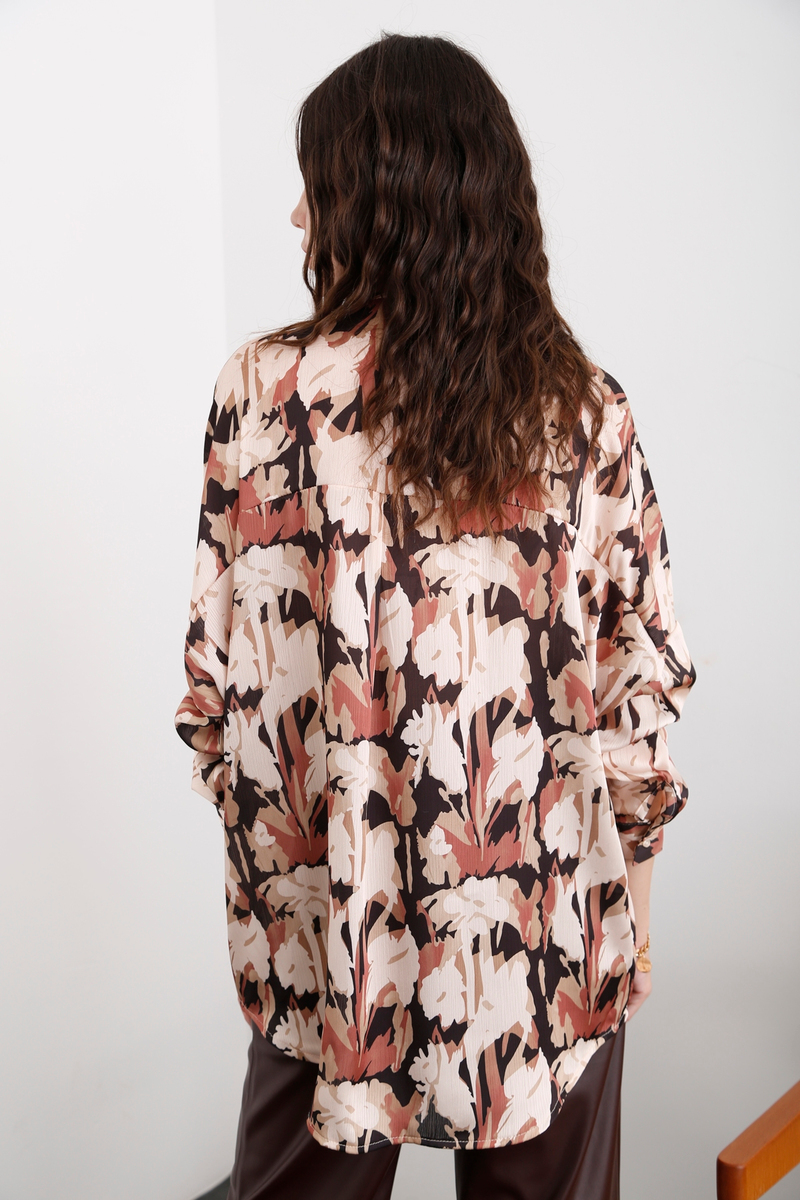 Siyah Oversize Desenli Gömlek 31840