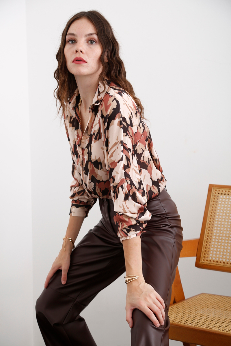 Siyah Oversize Desenli Gömlek 31840