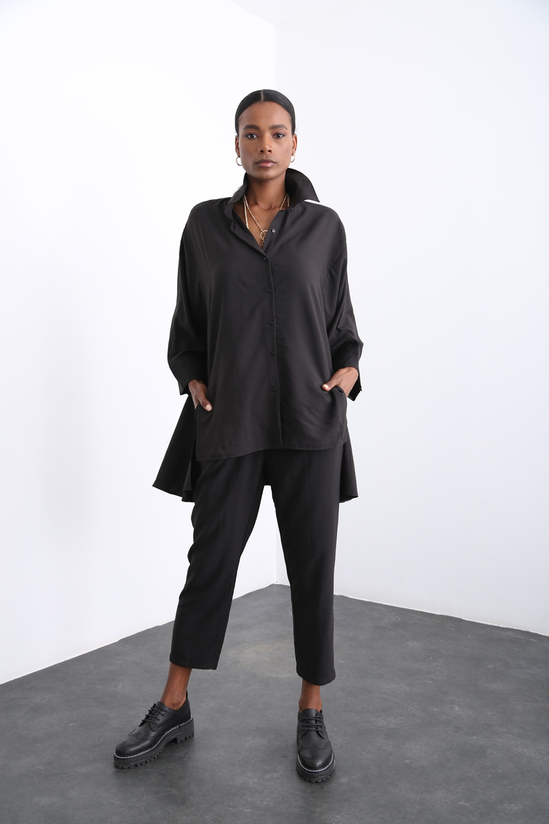 Siyah Oversize Gömlek Takım 96056