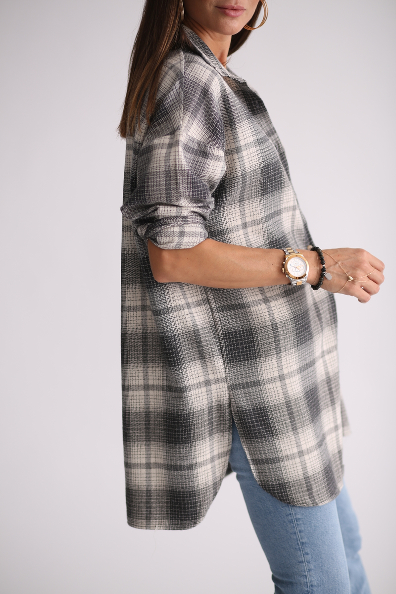 Siyah Oversize Kareli Gömlek 3212