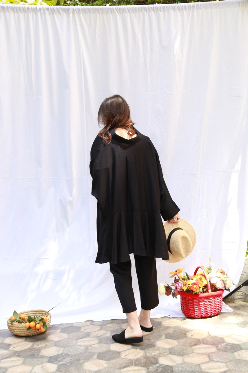 Siyah Oversize Keten Takım