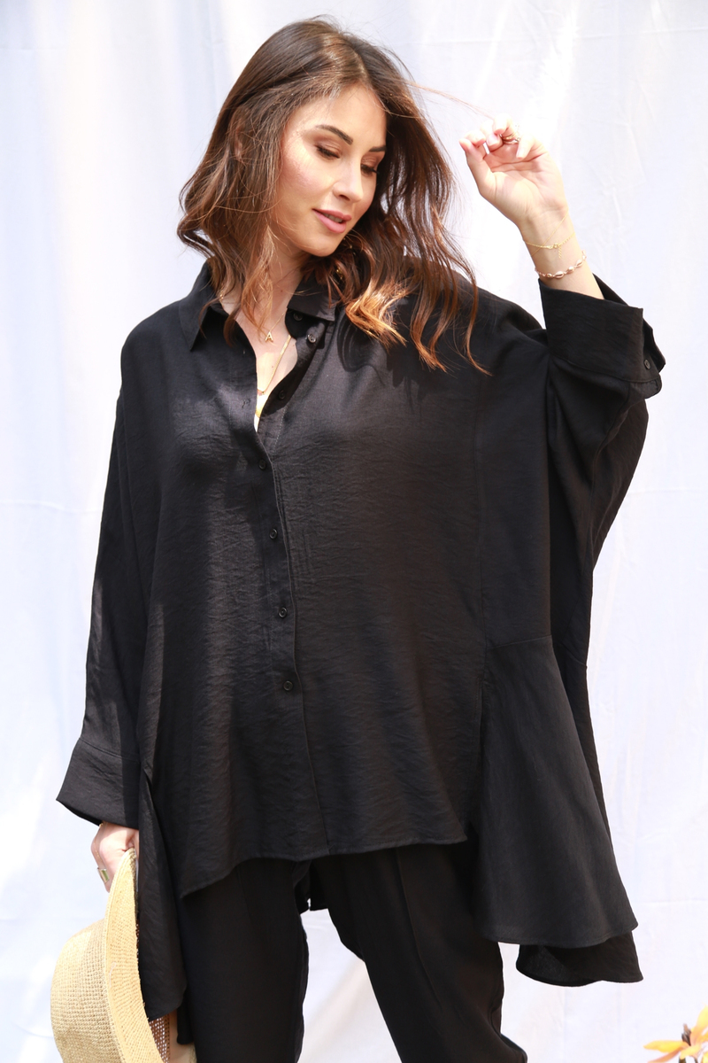 Siyah Oversize Keten Takım