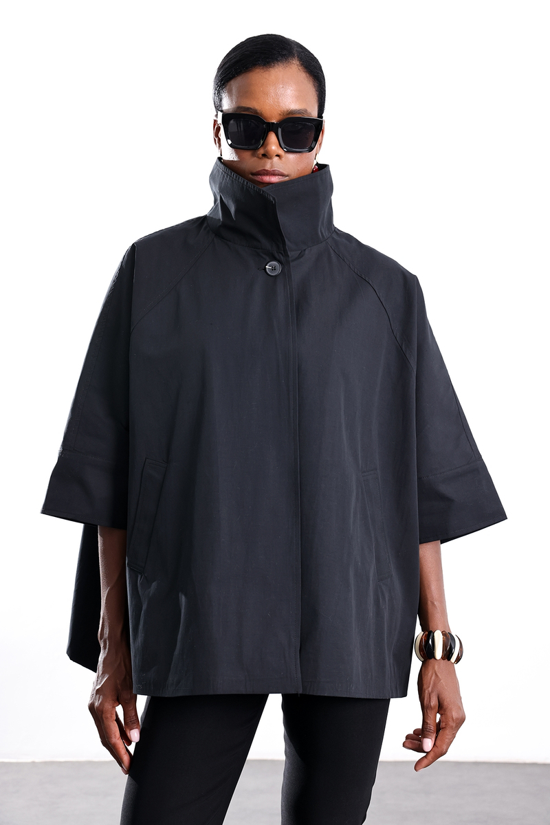 Siyah Oversize Kısa Trençkot 87159