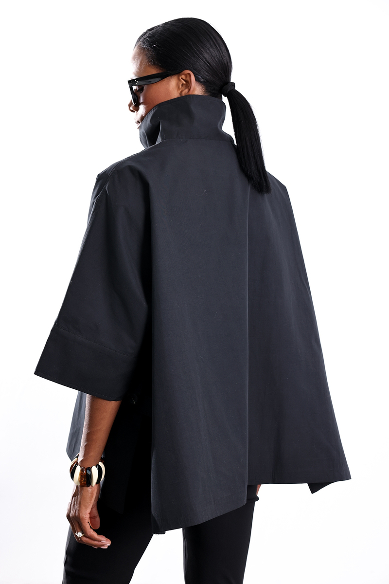 Siyah Oversize Kısa Trençkot 87159