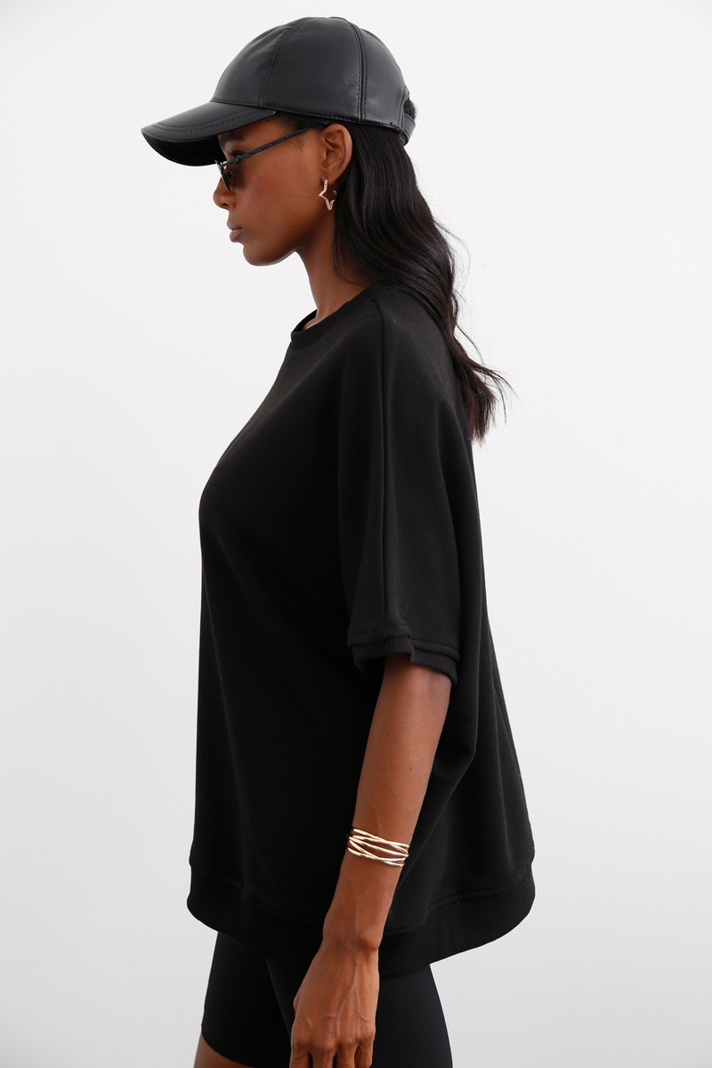 Siyah Oversize Kolsuz Sweatshirt 0021