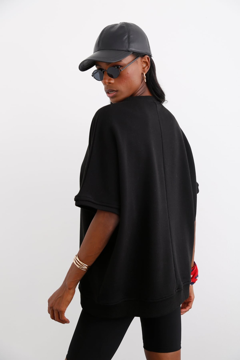 Siyah Oversize Kolsuz Sweatshirt 0021