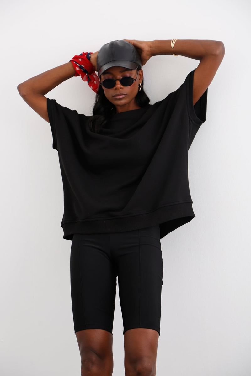 Siyah Oversize Kolsuz Sweatshirt 0021
