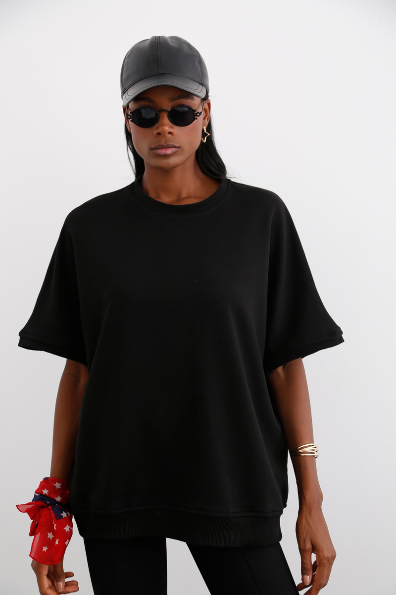 Siyah Oversize Kolsuz Sweatshirt 0021