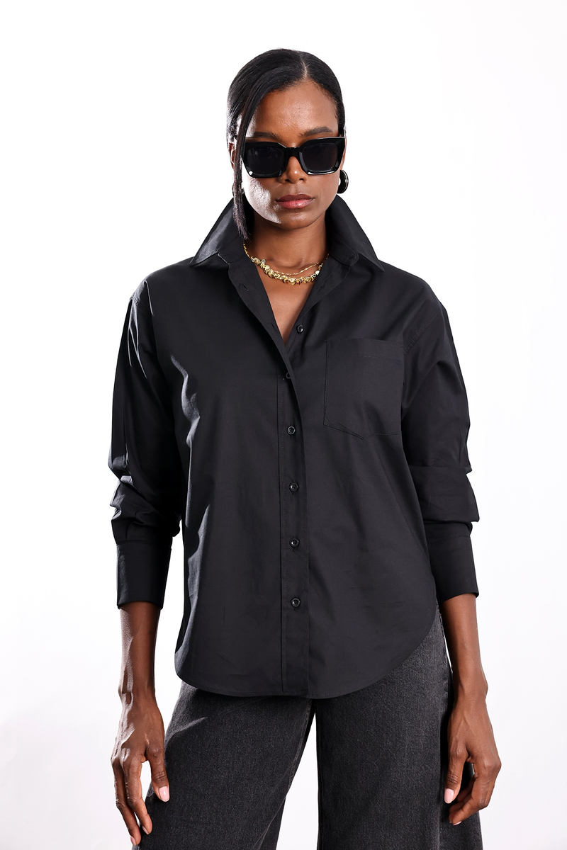Siyah Oversize Poplin Gömlek 4112