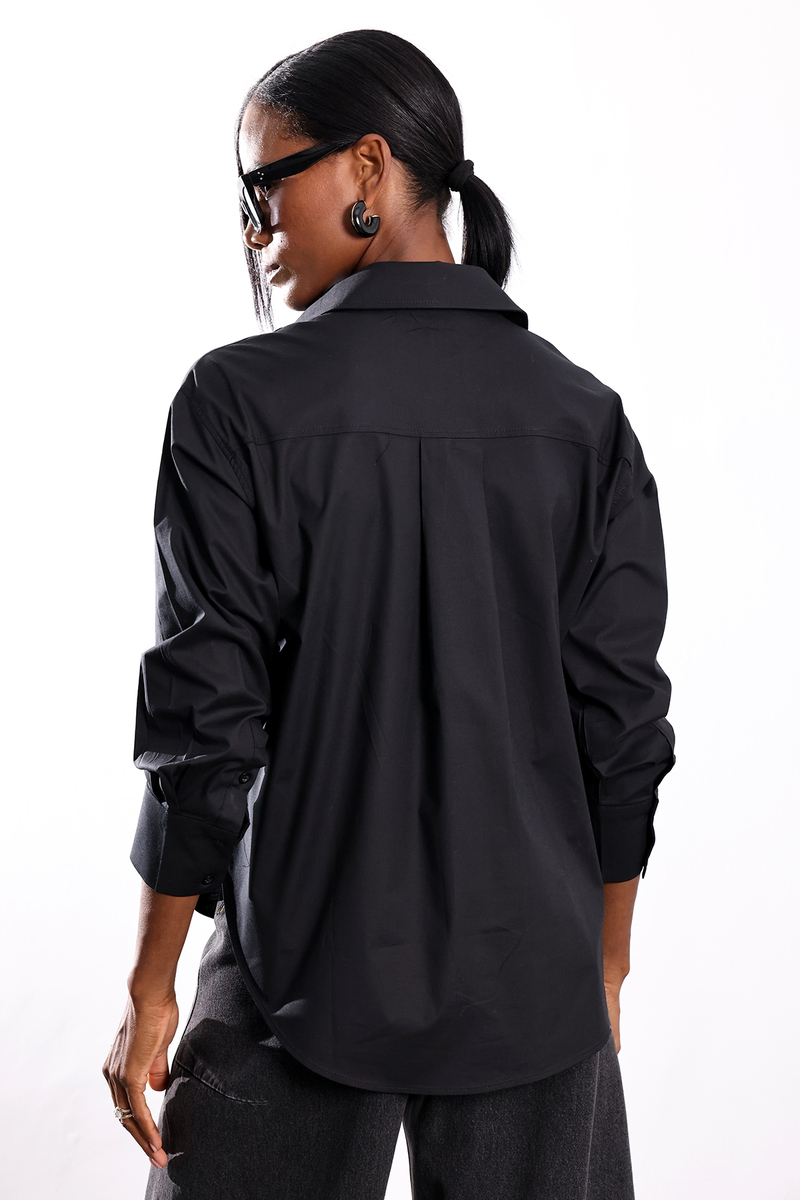 Siyah Oversize Poplin Gömlek 4112