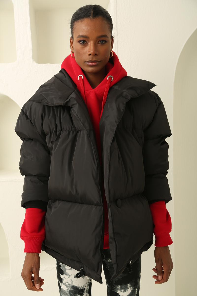Siyah Oversize Şişme Mont 