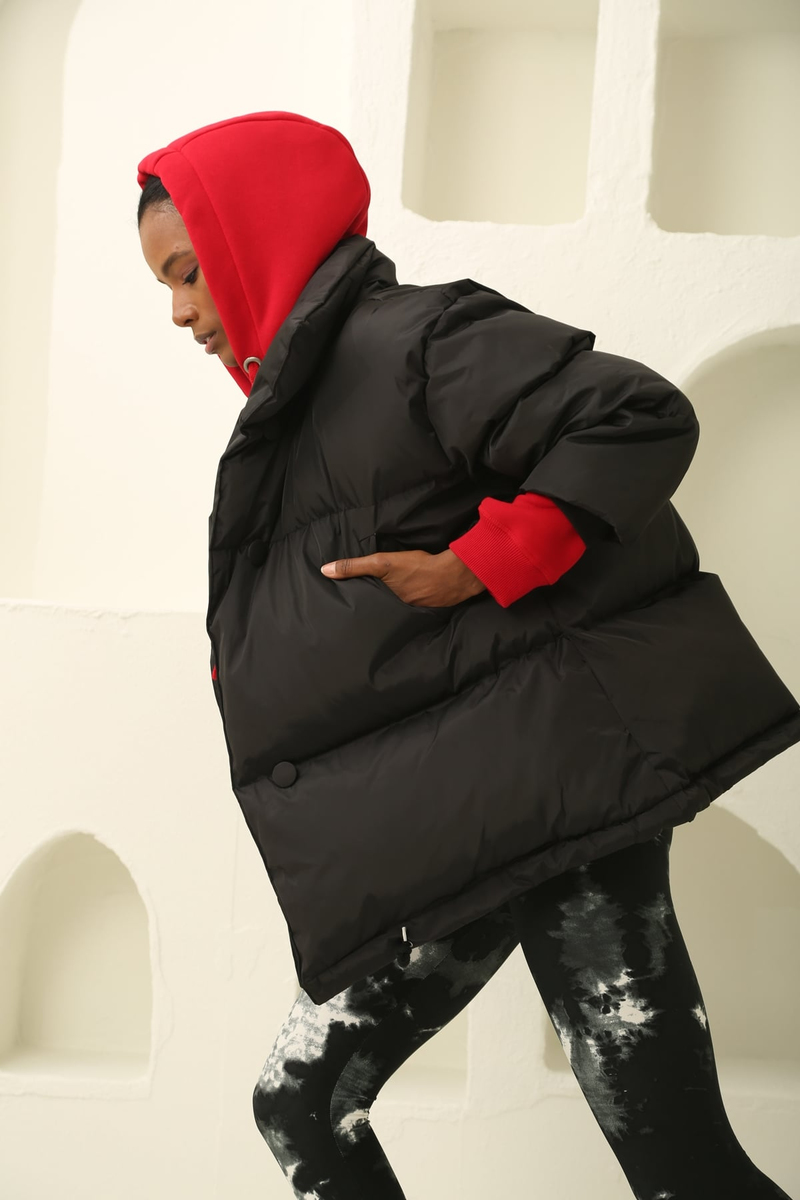 Siyah Oversize Şişme Mont 