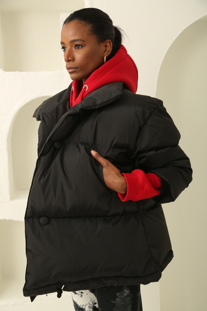 Siyah Oversize Şişme Mont 