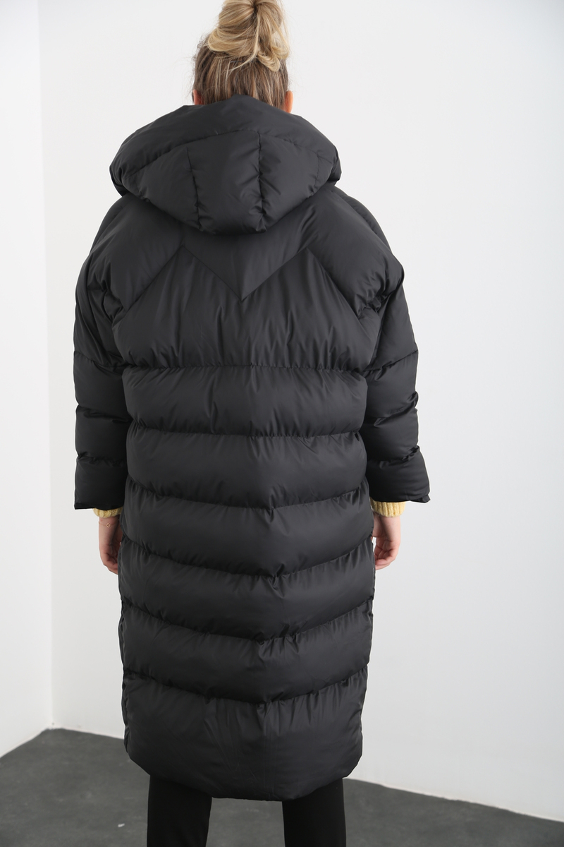 Siyah Oversize Şişme Mont D89449