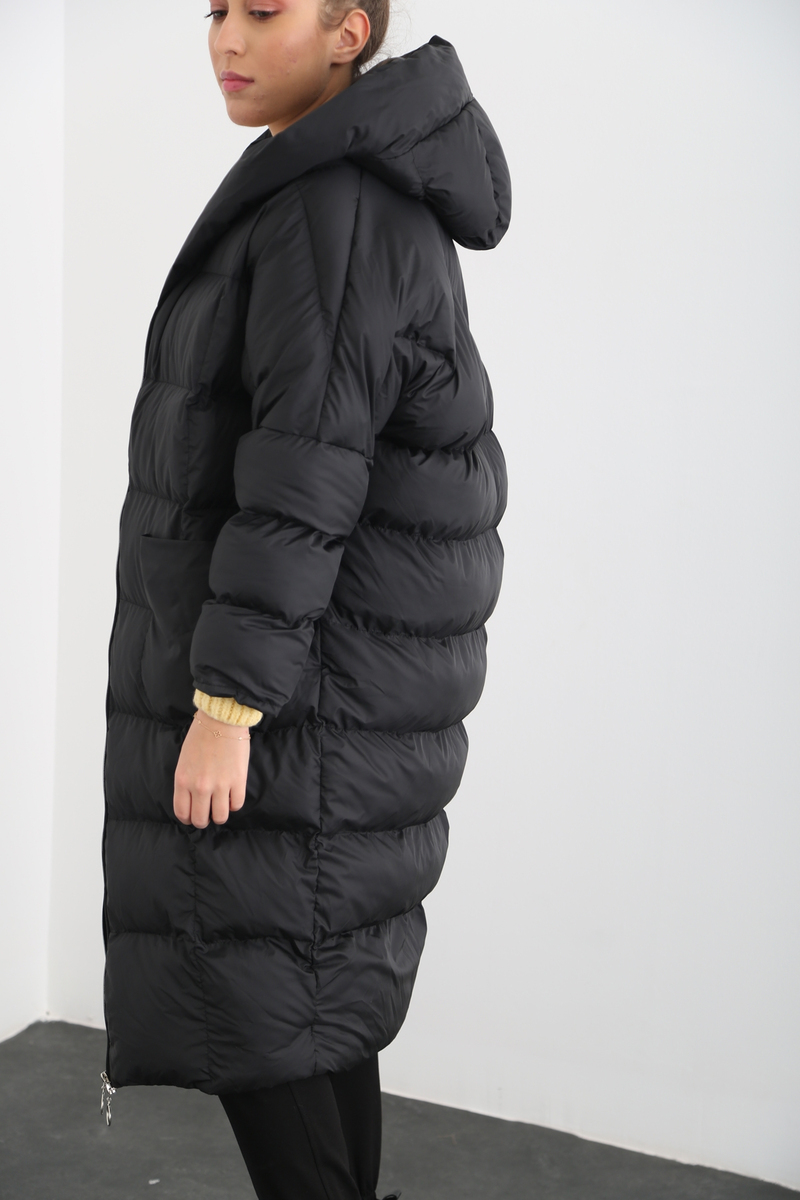 Siyah Oversize Şişme Mont D89449