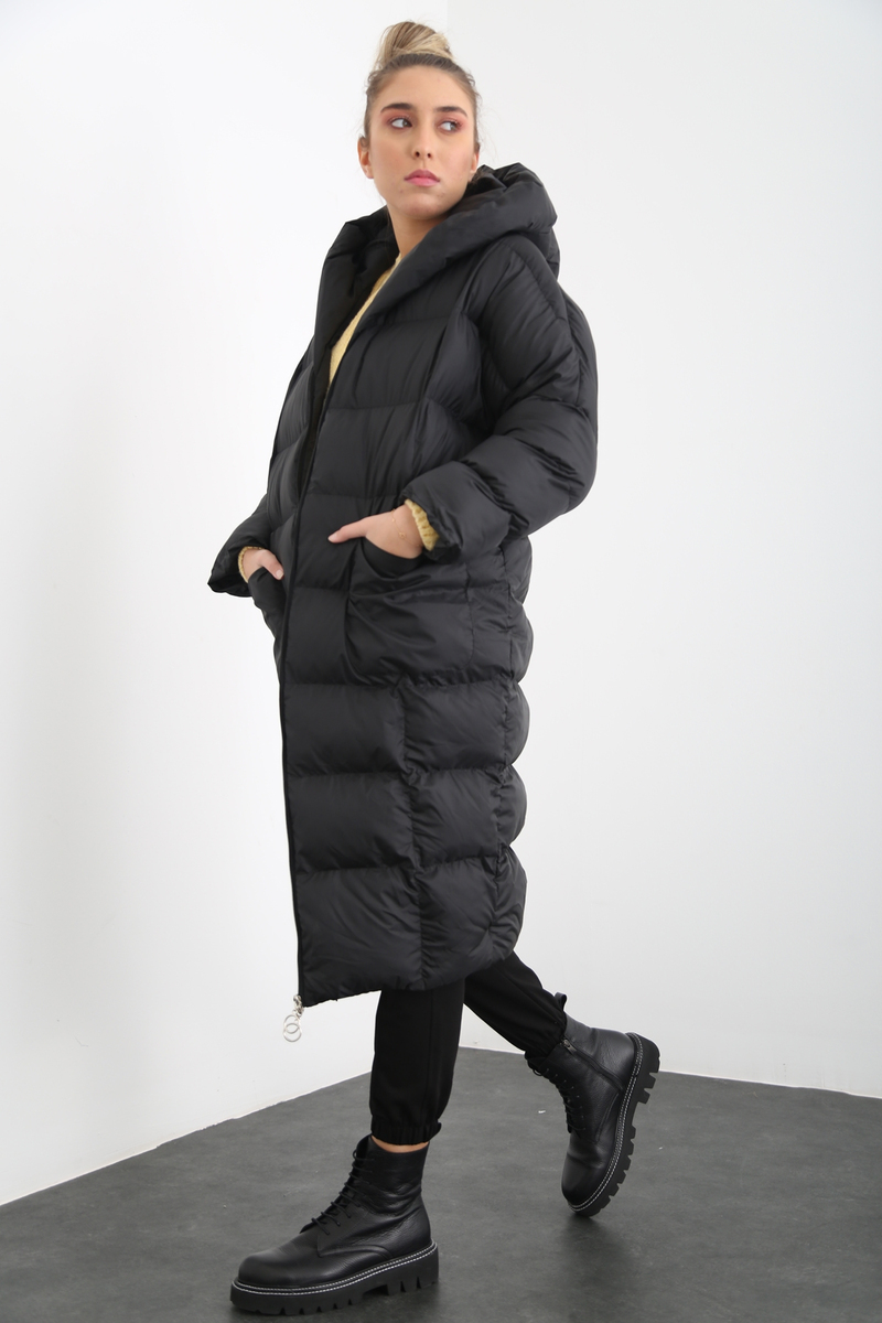 Siyah Oversize Şişme Mont D89449