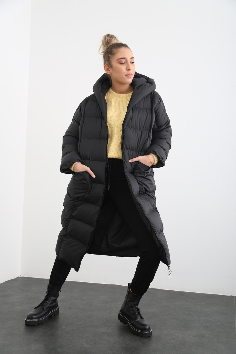 Siyah Oversize Şişme Mont D89449
