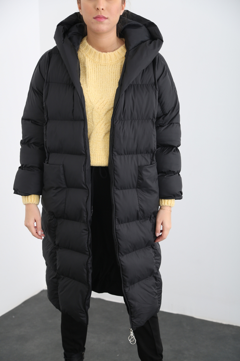 Siyah Oversize Şişme Mont D89449