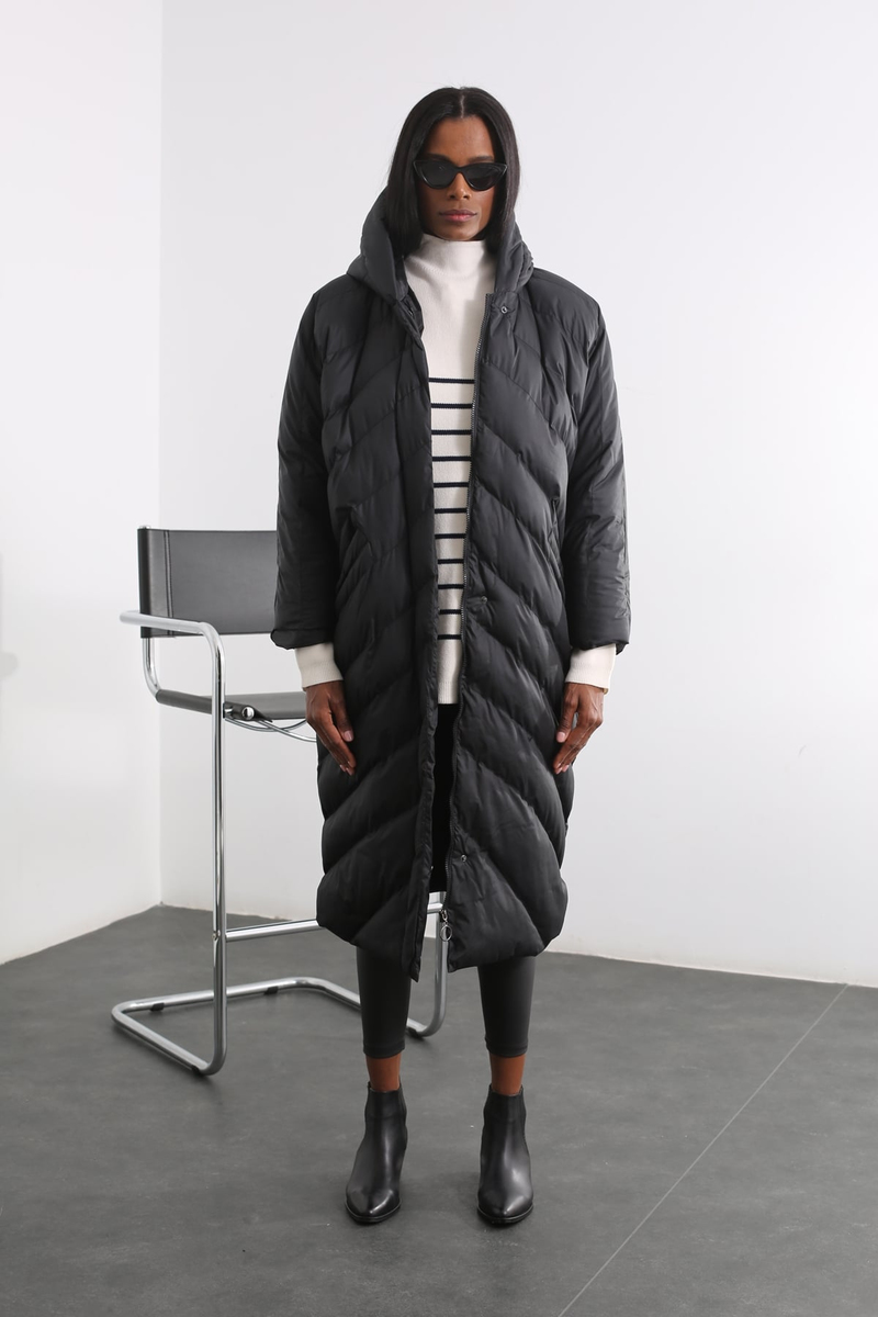 Siyah Oversize Şişme Mont D89609