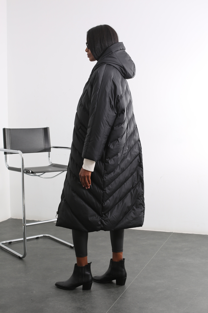 Siyah Oversize Şişme Mont D89609
