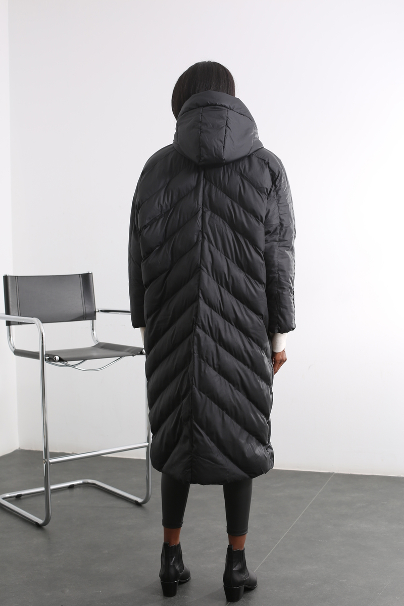 Siyah Oversize Şişme Mont D89609