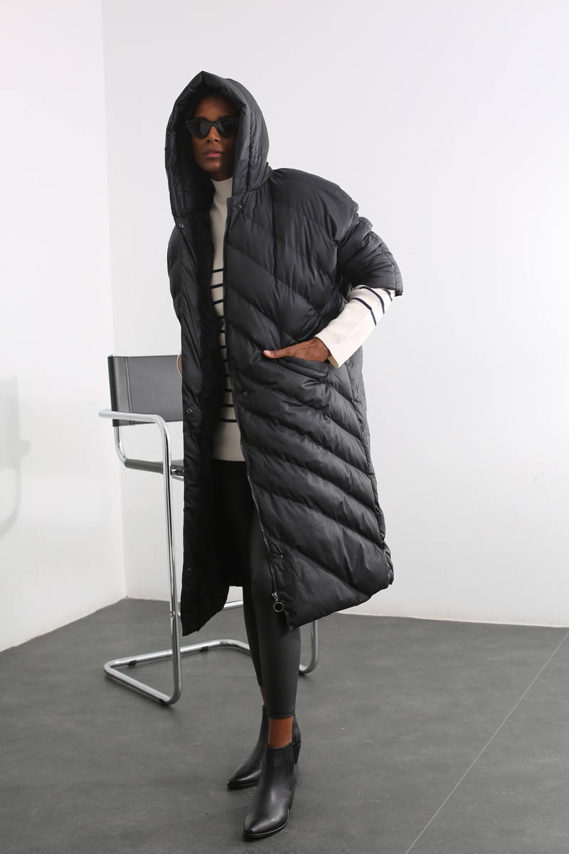 Siyah Oversize Şişme Mont D89609