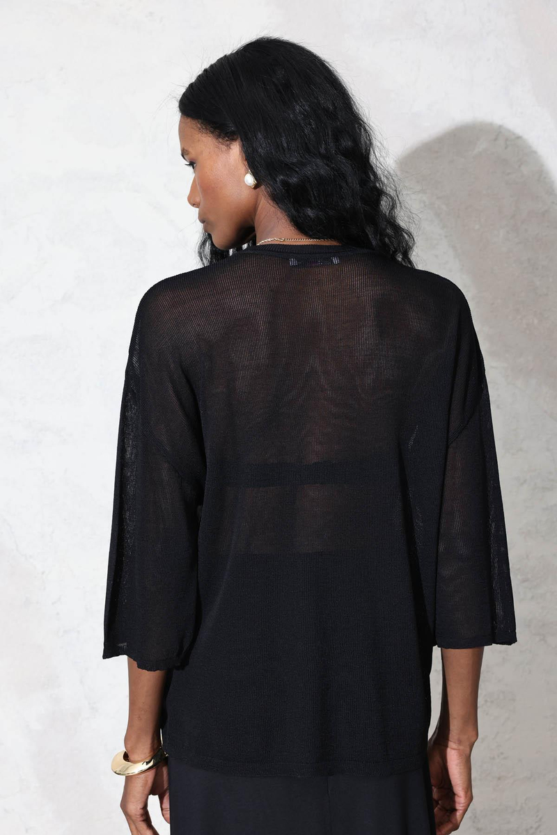 Siyah Oversize Transparan Tişört 7001