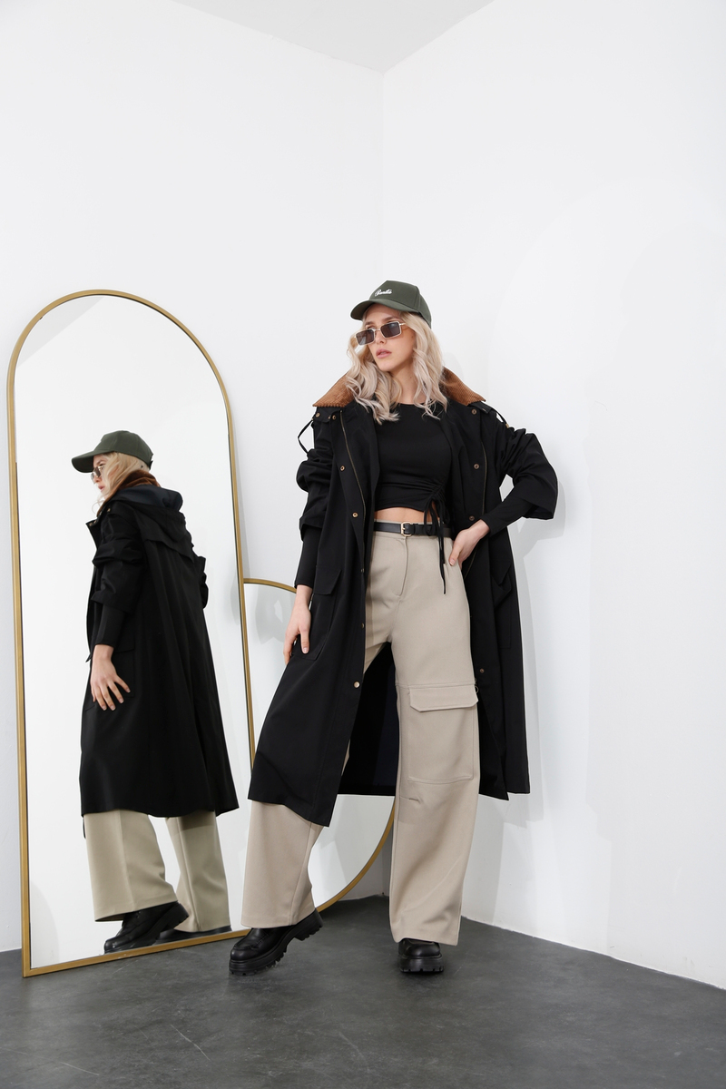 Siyah Oversize Trenchcoat 54109