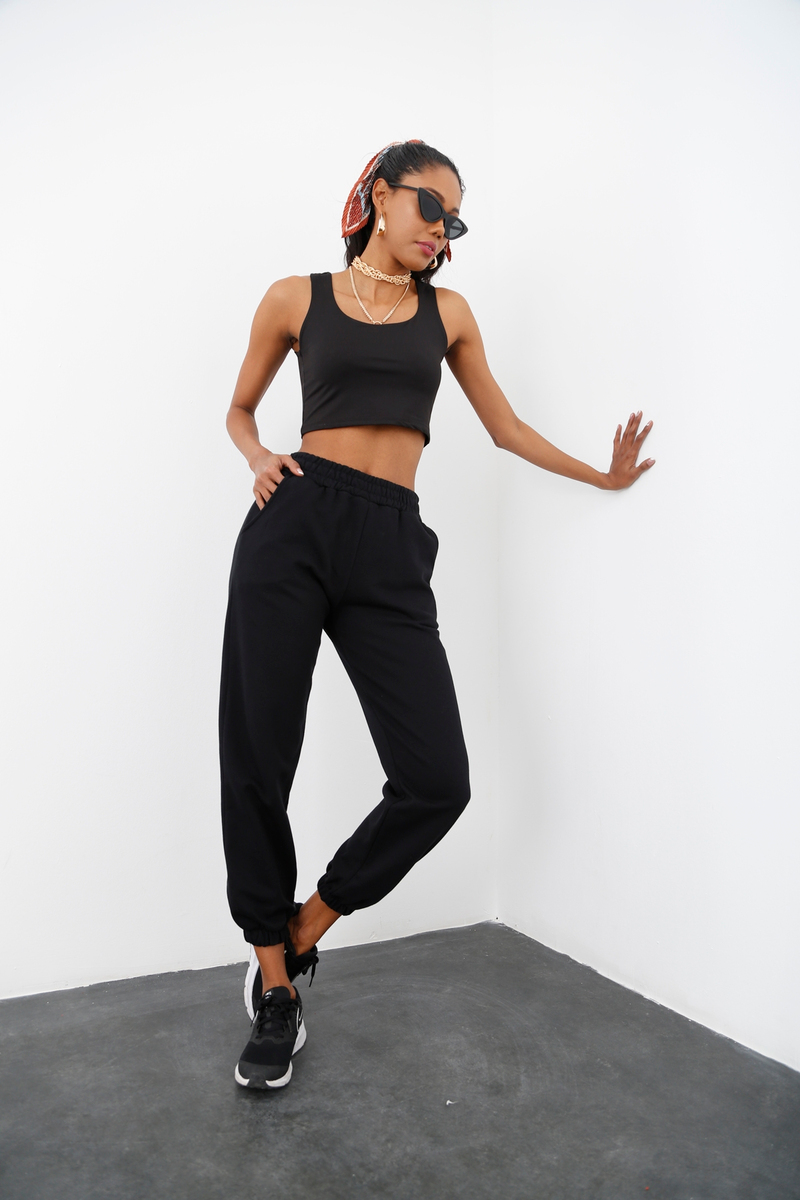 Siyah Paçası Lastikli Eşofman 3189